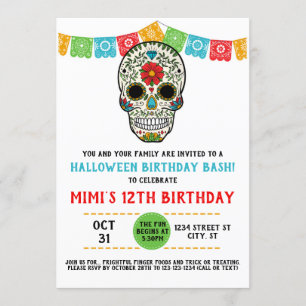 Invitation Crâne à sucre Anniversaire, Jour des morts