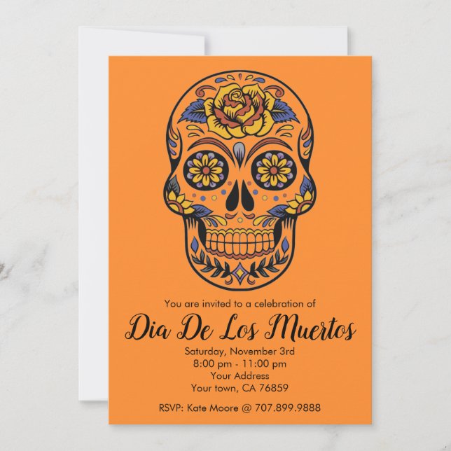 Invitation Crâne à sucre Dia De Los Muertos (Devant)