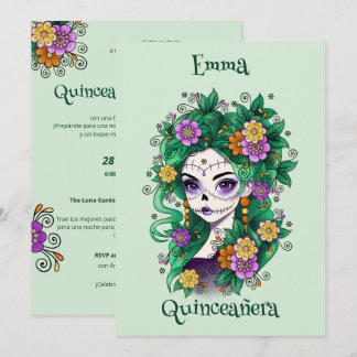 Invitation Crâne à sucre Dia de Muertos Quinceañera espagnol