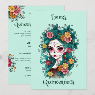 Invitation Crâne à sucre Dia de Muertos Quinceañera espagnol