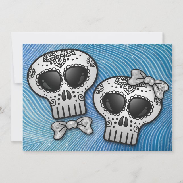 Invitation Crâne à sucre noir et blanc moderne Mariage élégan (Dos)