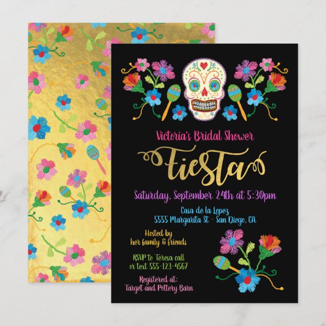 Invitation Crâne à sucreInvitation de la nuptiale de la fête  (Devant / Derrière)