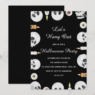 Invitation Crâne Aquarelle Faisons la Fête Soirée Halloween
