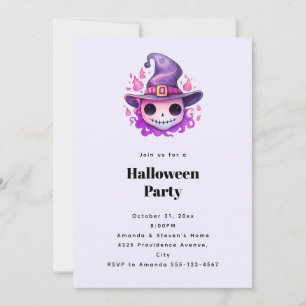 Invitation Crâne dans un chapeau de sorcière Fête fantaisiste