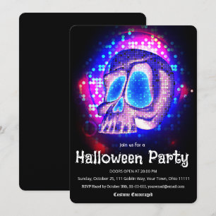 Invitation Crâne de disco néon rétro pour soirée Halloween