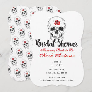 Invitation Crâne de squelette os roses noires rouges Shower d
