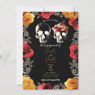 Invitation Crâne de squelette Rouge Jaune Automne Floral Enga