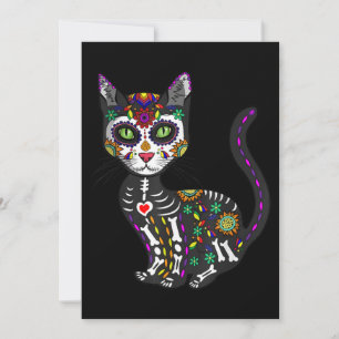 Invitation Crâne de sucre Chat mexicain Halloween Jour des mo