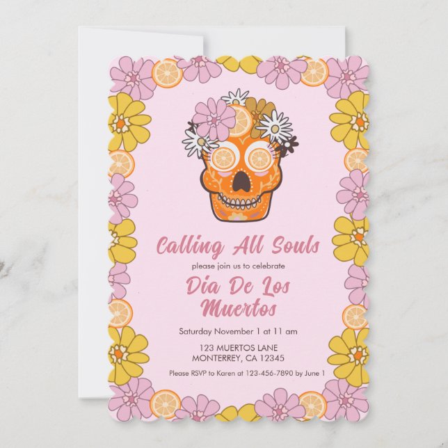 Invitation Crâne de sucre Floral Dia De Los Muertos (Devant)
