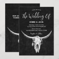 Crâne de taureau noir et blanc de style country we