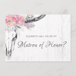 Invitation Crâne de vache rustique Boho Blush Floral Matron d
