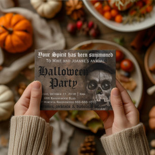Invitation Crâne effrayant et sinistre avec chapeau Halloween