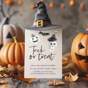 Invitation Crâne effrayant Trick or Treat   Fête d'Halloween 