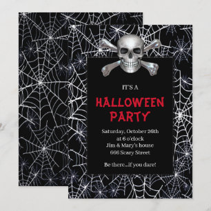 Invitation Crâne et Crossbones White Cobweb Halloween Party
