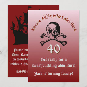 Invitation Crâne et os croisés de navire pirate pour 40e anni