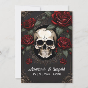Invitation Crâne Et Rose Mariage Gothique Traditionnel