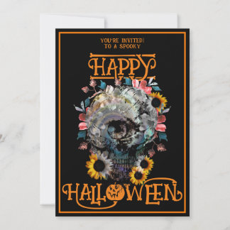 Invitation Crâne floral de fête d'Halloween heureux Oranges n