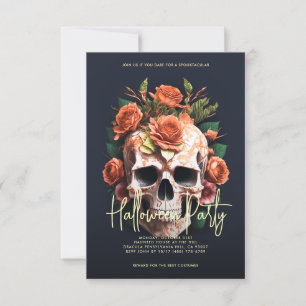 Invitation Crâne floral Halloween Party gris foncé