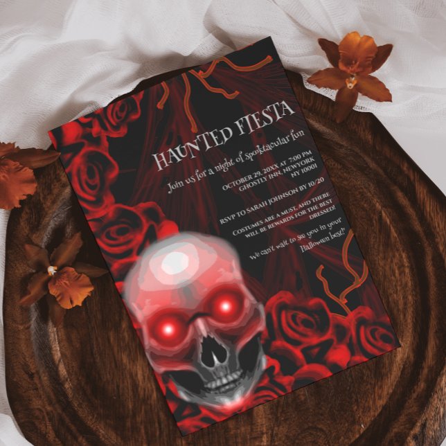 Invitation Crâne floral rouge noir moody gothique halloween (Créateur téléchargé)