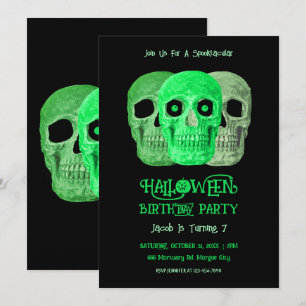 Invitation Crâne Funny Gothique Vert Noir Halloween Anniversa