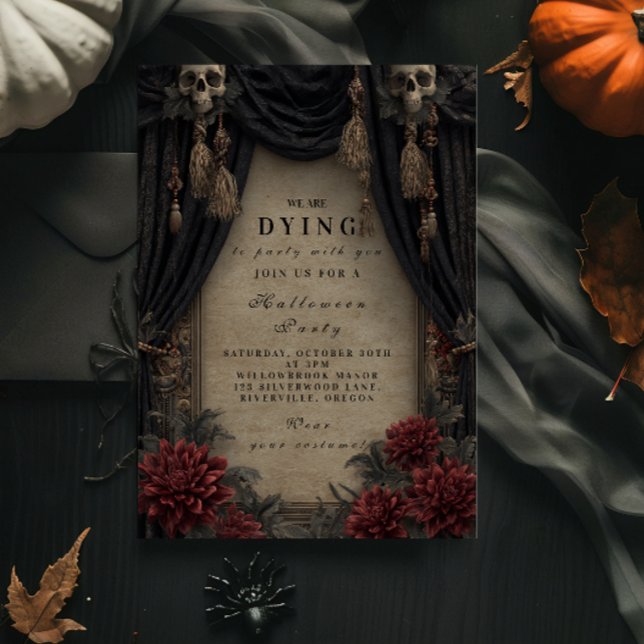 Invitation Crâne gothique et fête d'Halloween Rose (Créateur téléchargé)