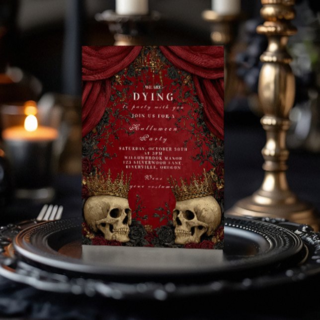 Invitation Crâne gothique et Rose noir Halloween Célébration (Créateur téléchargé)