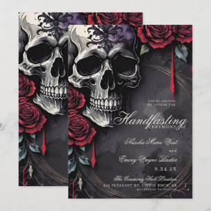 Invitation Crâne gothique et roses rouges Halloween à la main