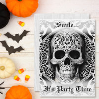 Crâne gothique souriant Halloween noir et blanc