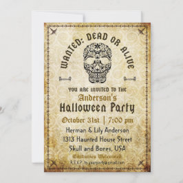 Invitation crâne Halloween recherché mort ou vif