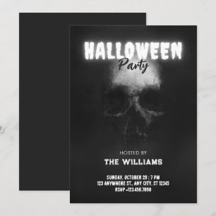 Invitation Crâne noir tête d'os halloween