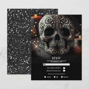 Invitation Crâne Pailleté Glitter Noir Glamour Gothique RSVP