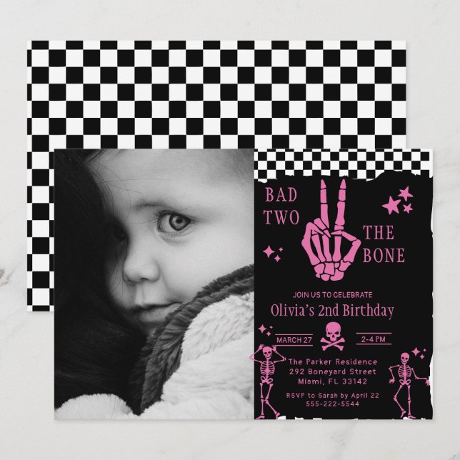 Invitation Crâne Squelette Mauvais jusqu'à l'Os 2e Anniversai (Devant / Derrière)