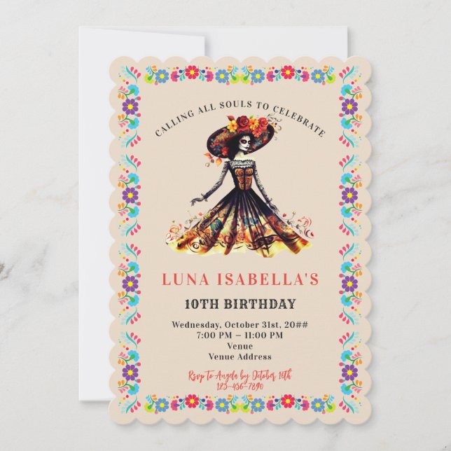 Invitation Crâne sucre Dia de los Muertos Jour des morts (Devant)
