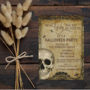Invitation Crâne vintage Mourir Pour Vous La Fête D'Halloween
