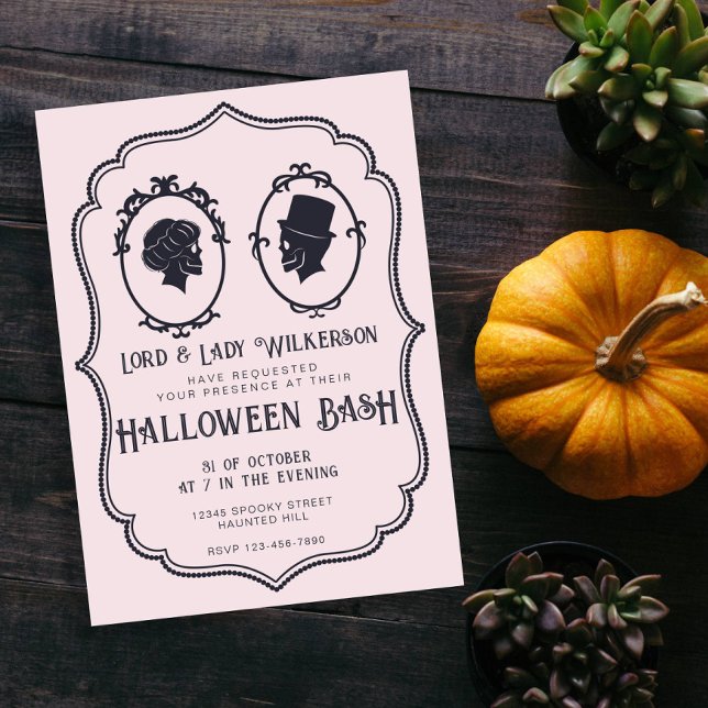 Invitation Crâne vintage victorien à cadre Halloween Bash (Créateur téléchargé)