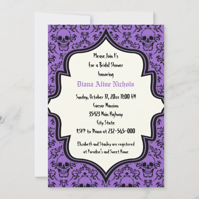 Invitation Crânes damasser Halloween mariage douche nuptiale (Devant)