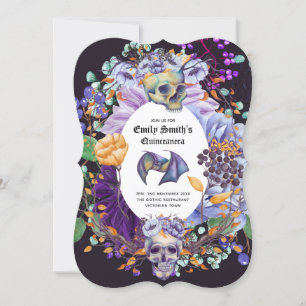 Invitation Crânes de Quinceanera vintage gothique violet