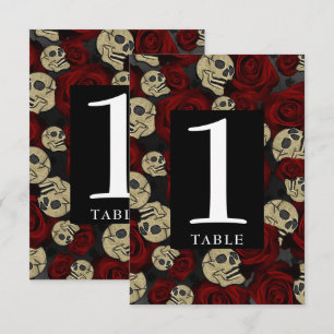 Invitation Crânes de roses rouges Noir Floral Gothique Numéro