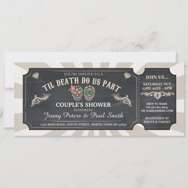 Invitation Crânes de sucre de la douche du couple de billet (Devant)