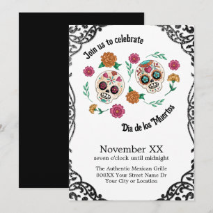 Invitation Crânes de sucre et fleurs du Jour des morts