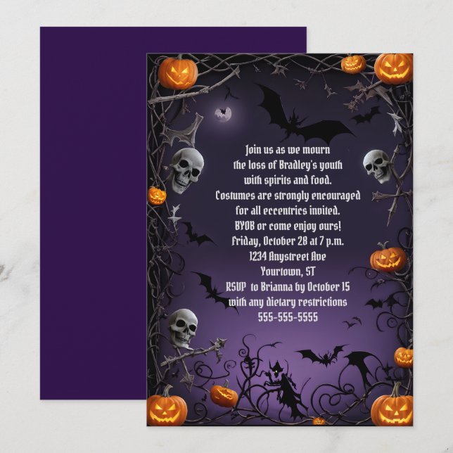 Invitation Crânes déplaisants Halloween adulte fête d'anniver (Devant / Derrière)
