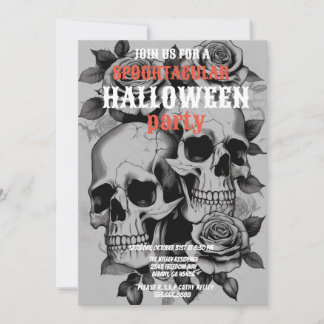 Invitation Crânes en détresse Fête d'Halloween noir et blanc