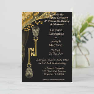 Invitation Crânes en or effrayants Mariage d'Halloween