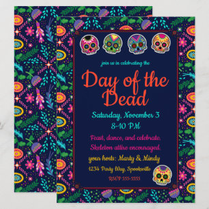 Invitation Crânes et fleurs de sucre Dias de los Muertos