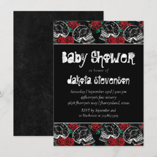 Invitation Crânes et roses rouges   Baby shower gothique mode
