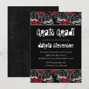 Invitation Crânes et roses rouges   Moderne Glam Goth Graduat