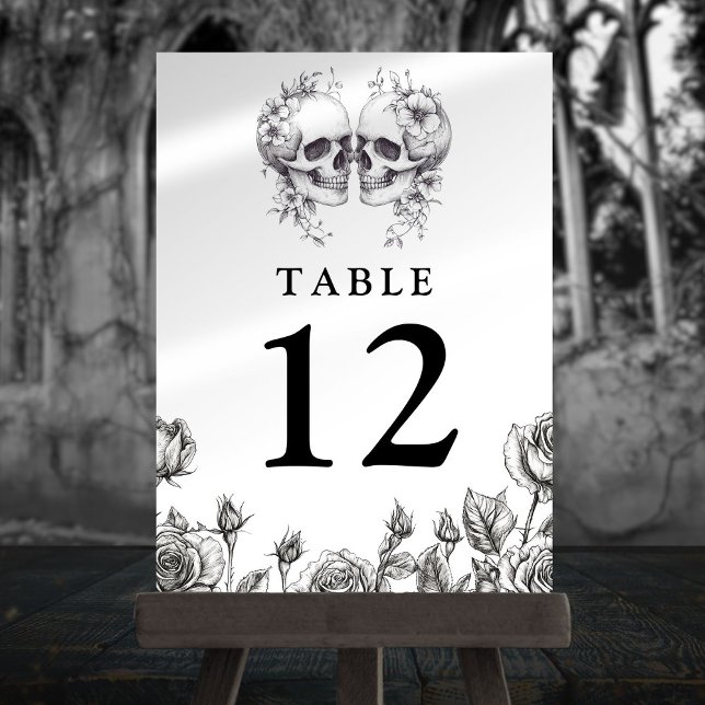 Invitation Crânes floraux gothiques Numéros de tableau (Gothic Floral Skulls Table Numbers)