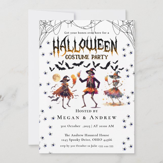 Invitation Crânes gothiques en Casquette Halloween Costume Pa (Devant)