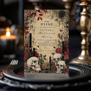 Invitation Crânes gothiques et bougies la nuit d'Halloween