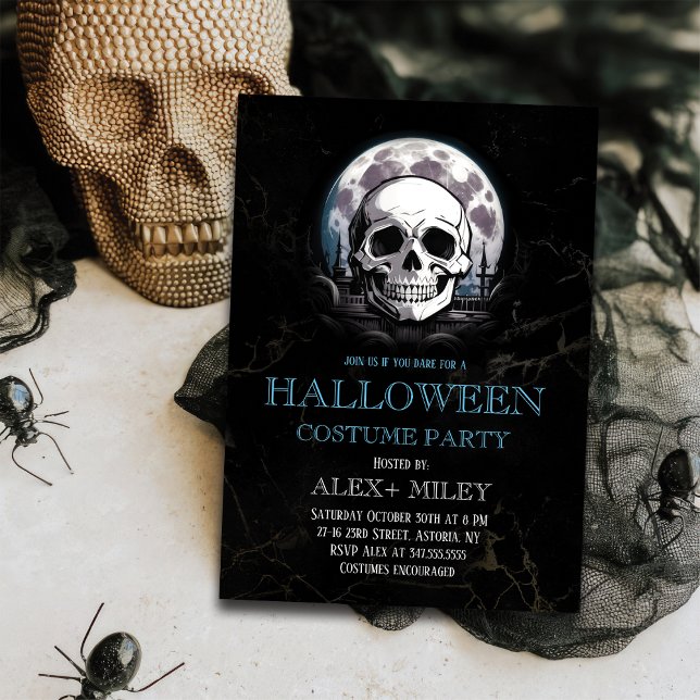 Invitation Crânes Gothiques Et Lune Halloween Costume Party (Créateur téléchargé)